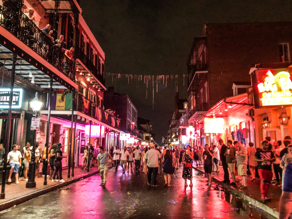 Bourbon street at night New Orleans