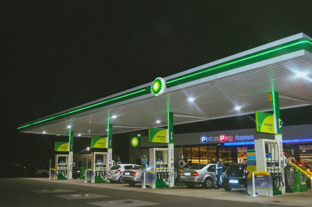 BP gas station at night