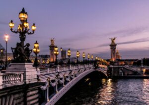 Bridge in Paris at dusk