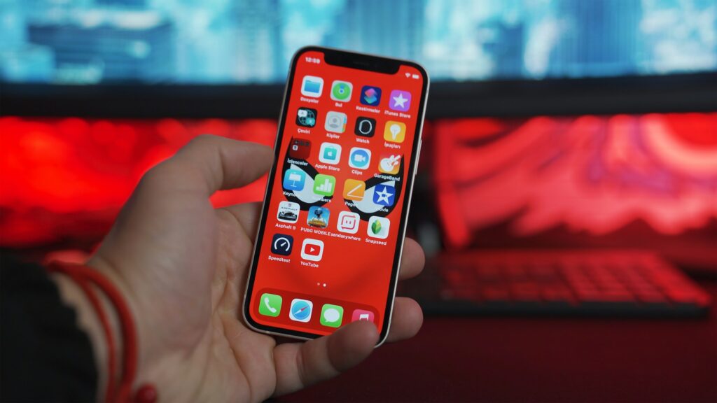 Hand holding an iphone 12 mini