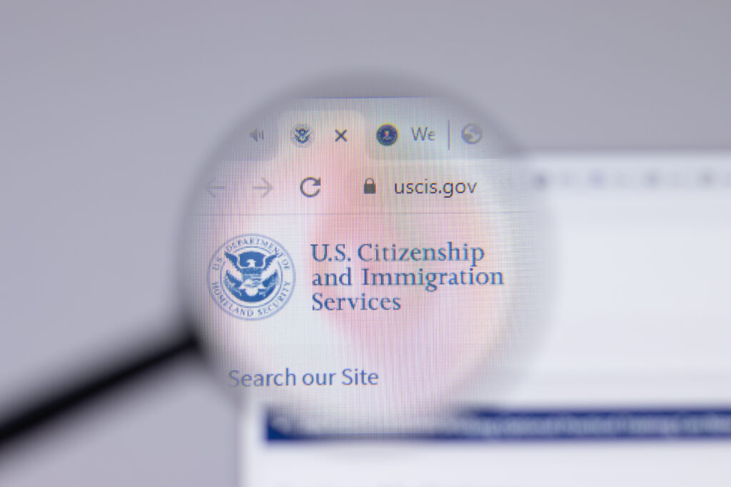 Close up of USCIS web page