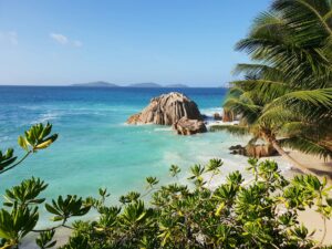 Tropical white sand beach in the Seychelles