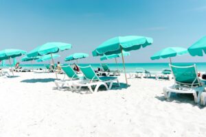 White sand beach at the Confidant Hotel Miami