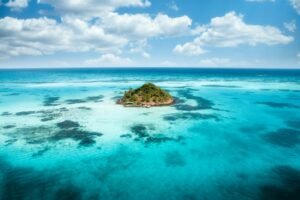 Tropical island in the middle of the ocean