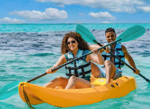 Two people in a yellow kayak